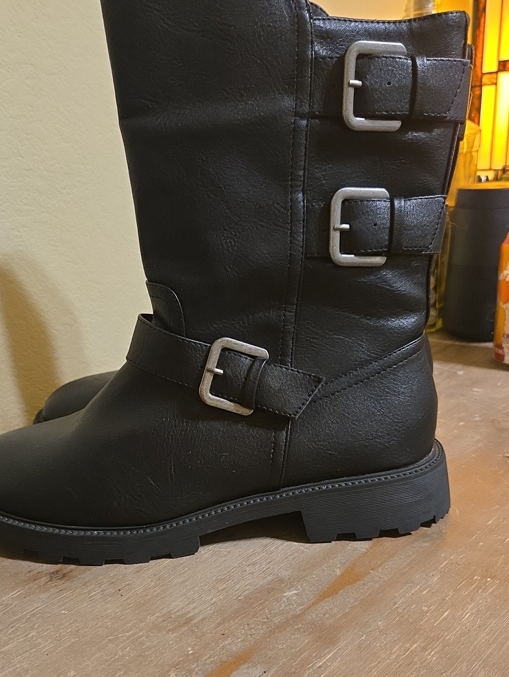 JustFab Black Mid-Calf Buckle Boots